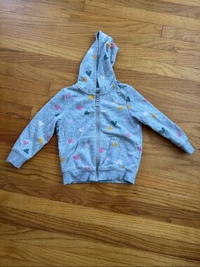 Cat & Jack Gray Zip-Up Hoodie with Multicolor Hearts